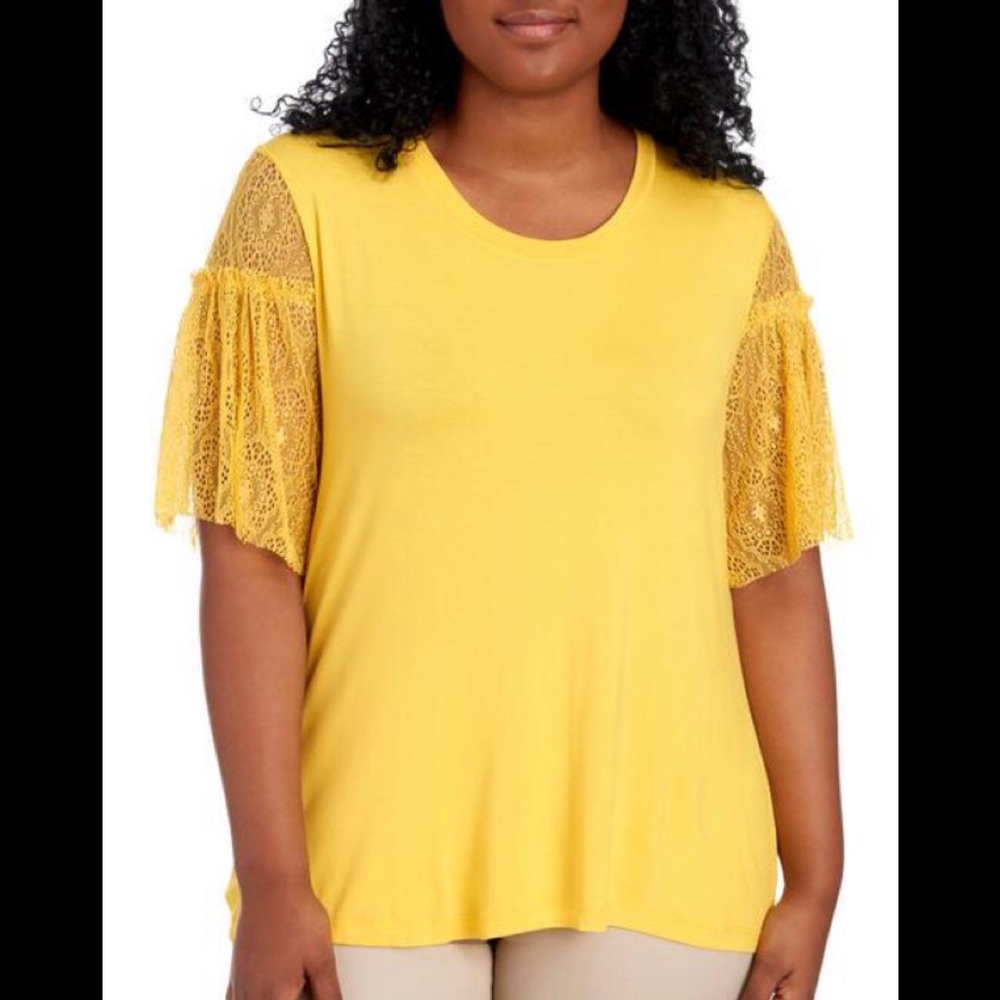 NWOT Plus Size Solid Yellow Lace Sleeve Top